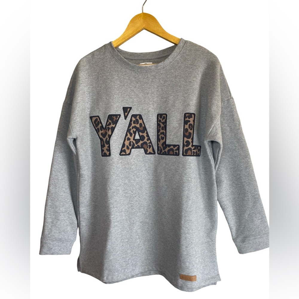 Marleylilly Y’all‎ Leopard Print Sweatshirt Small Heather Gray Cotton Crewneck